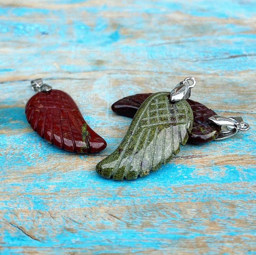 Angel Wing Pendant Dragon Blood Stone "Energetic Mastery"
