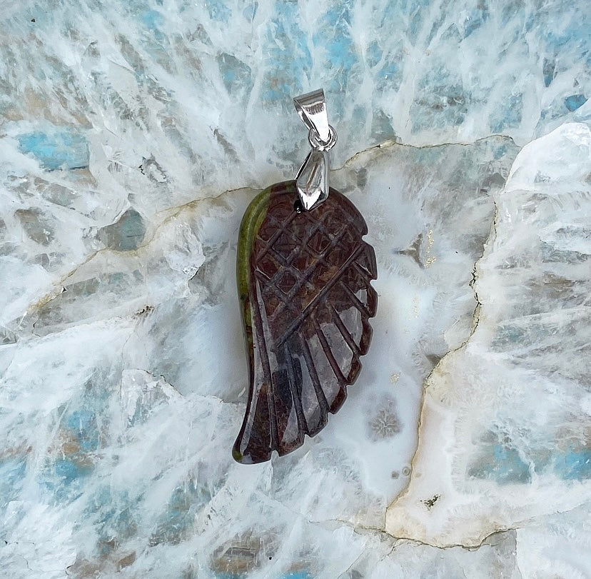 Angel Wing Pendant Dragon Blood Stone "Energetic Mastery"