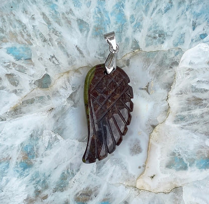 Angel Wing Pendant Dragon Blood Stone "Energetic Mastery"