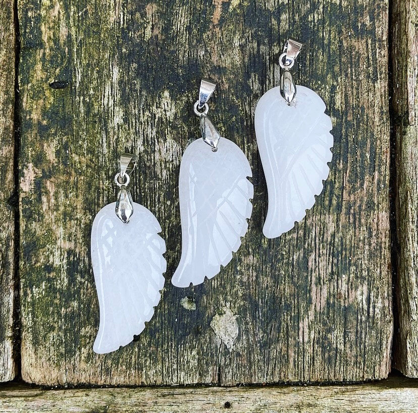 Angel Wing Pendant White Jade "Trust &amp; Letting Go"