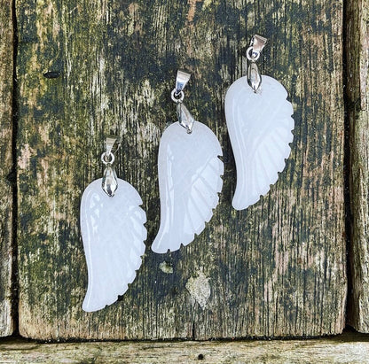 Angel Wing Pendant White Jade "Trust &amp; Letting Go"