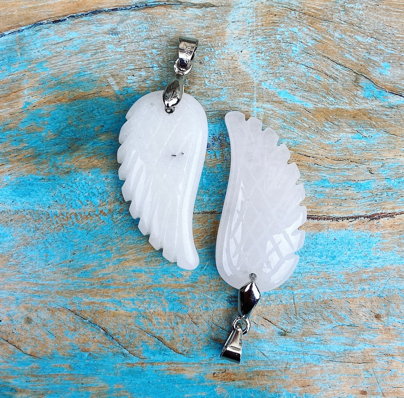 Angel Wing Pendant White Jade "Trust &amp; Letting Go"