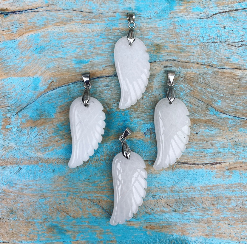 Angel Wing Pendant White Jade "Trust &amp; Letting Go"