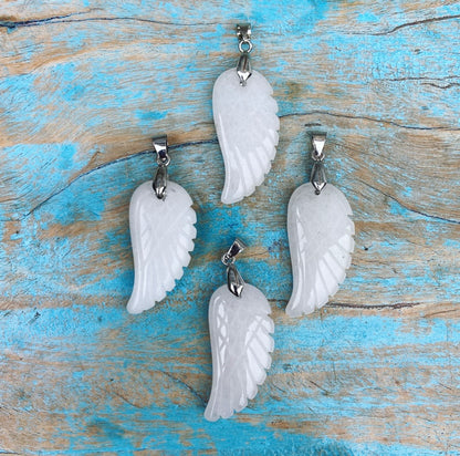 Angel Wing Pendant White Jade "Trust &amp; Letting Go"