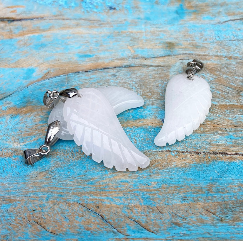Angel Wing Pendant White Jade "Trust &amp; Letting Go"