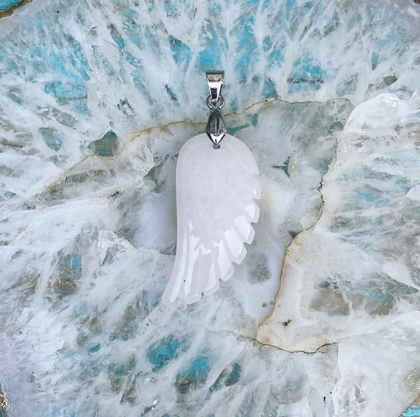 Angel Wing Pendant White Jade "Trust &amp; Letting Go"
