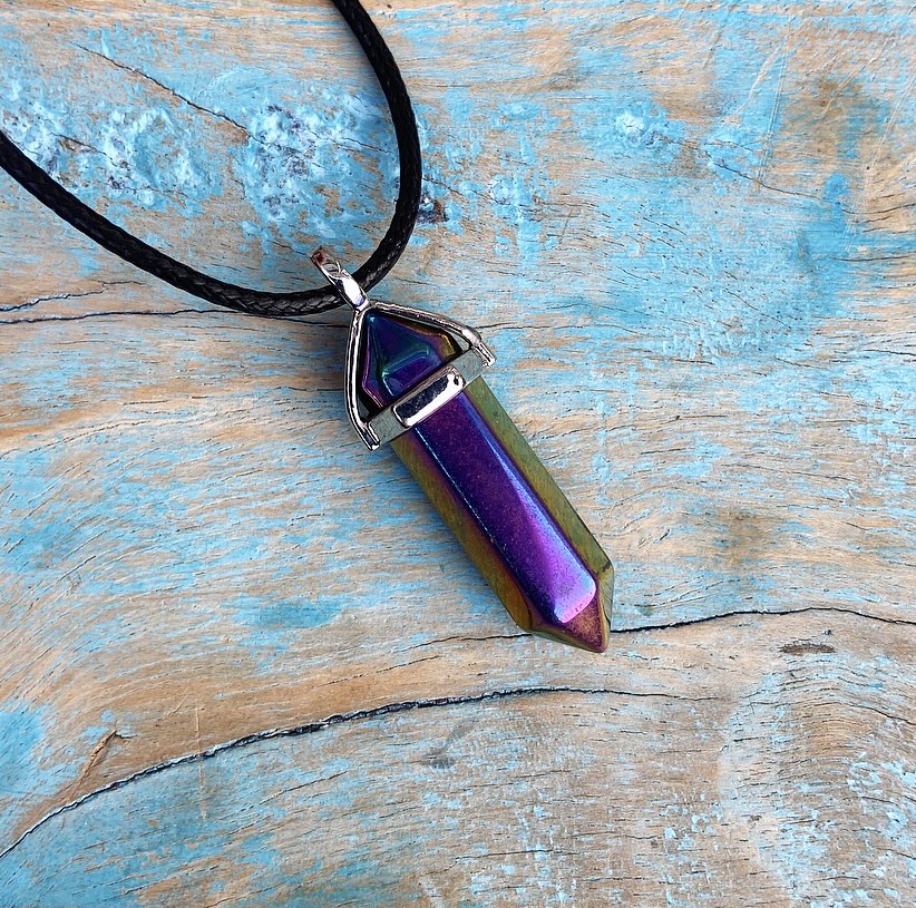 Dubbelpunt hanger Titanium Aura Kwarts "Rainbow Bridge"
