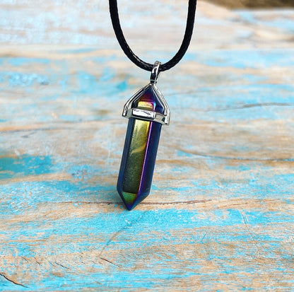 Dubbelpunt hanger Titanium Aura Kwarts "Rainbow Bridge"