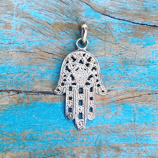 Zilveren hanger "Hamsa, de Helpende Hand"