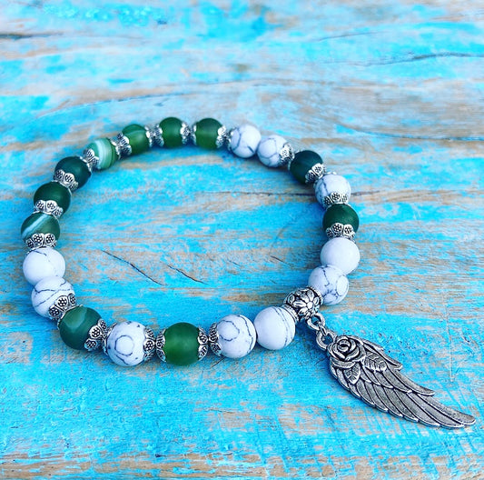 Lucky Charm Armband Groene Agaat & Howliet "Angel Healing"