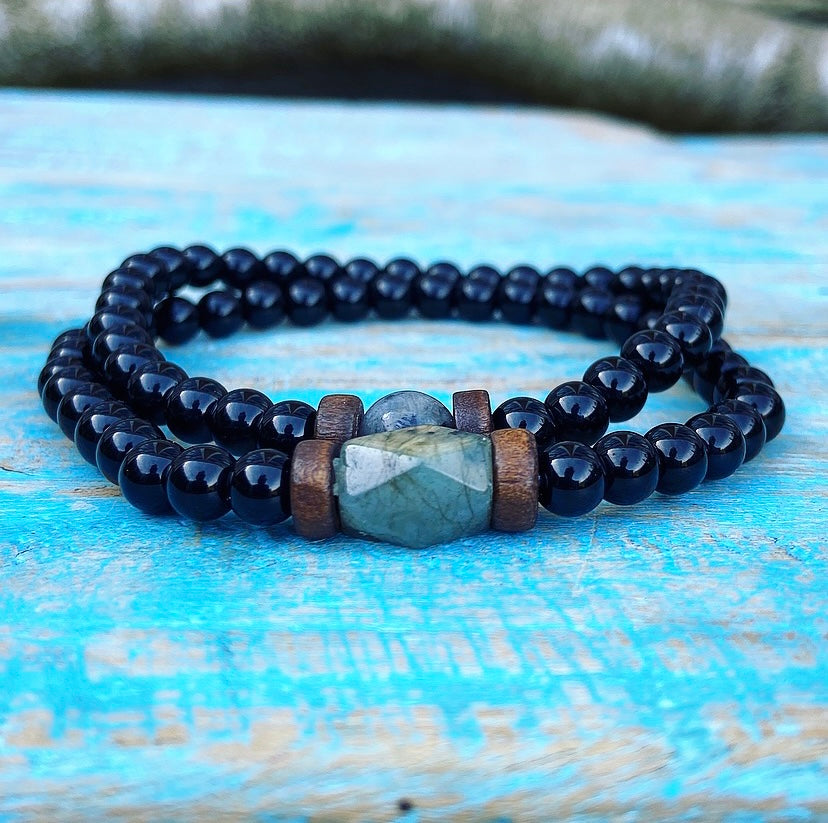 Labradorite &amp; Onyx Bracelet Set "Relax &amp; De-stimulate"
