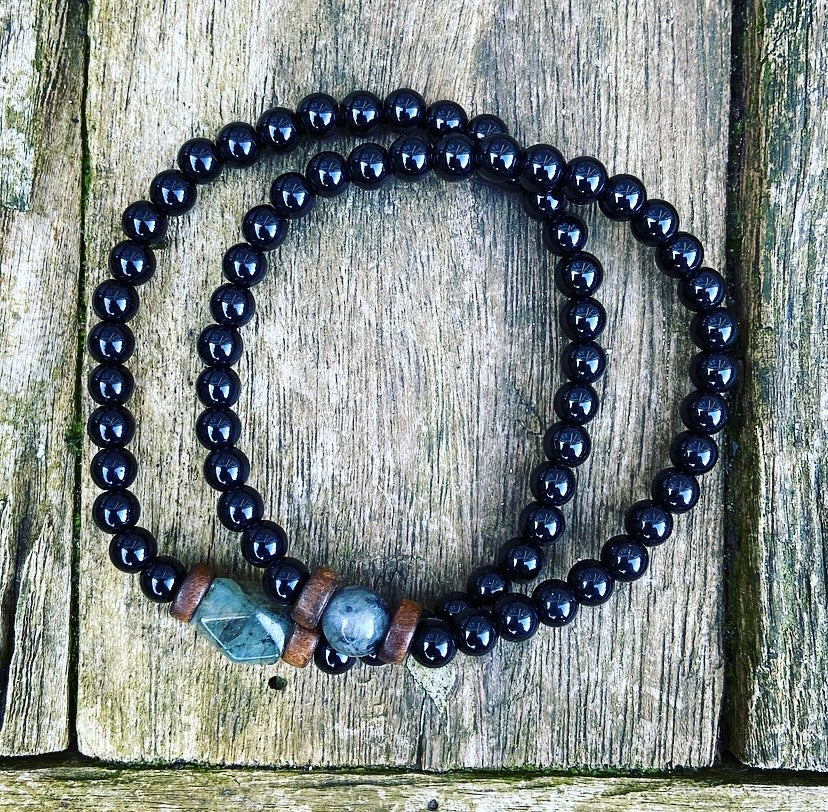 Labradorite &amp; Onyx Bracelet Set "Relax &amp; De-stimulate"