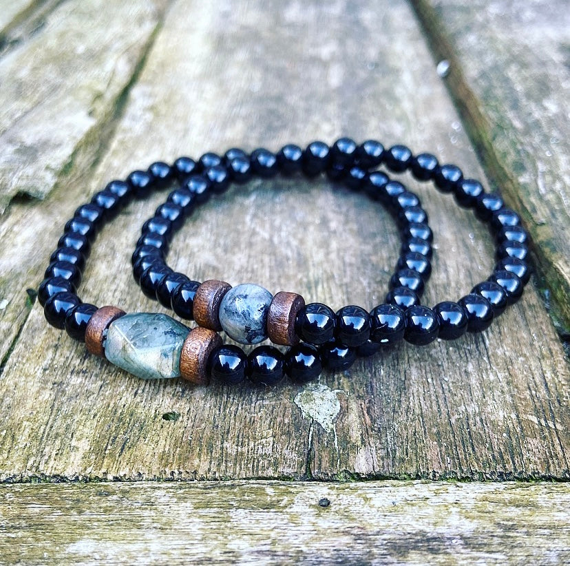 Labradorite &amp; Onyx Bracelet Set "Relax &amp; De-stimulate"