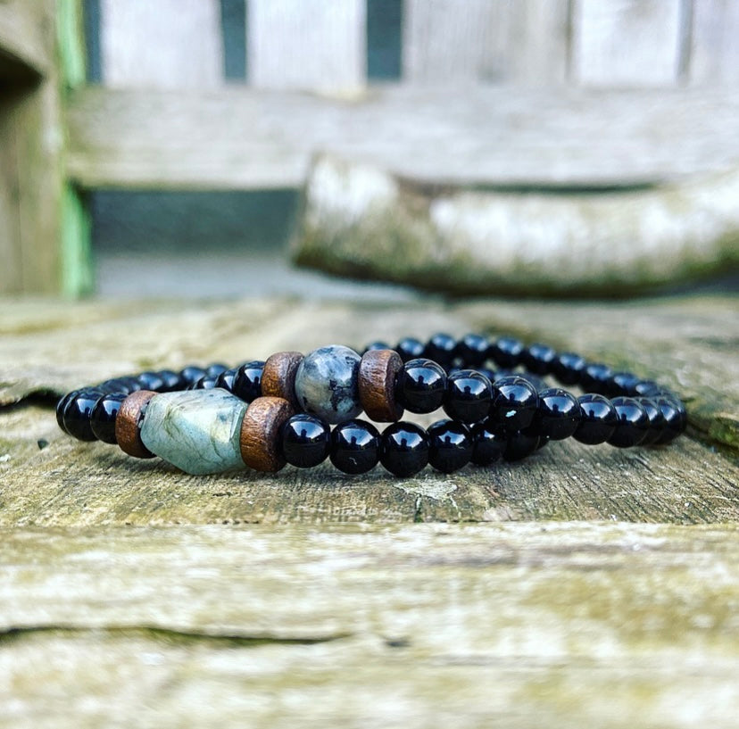 Labradorite &amp; Onyx Bracelet Set "Relax &amp; De-stimulate"