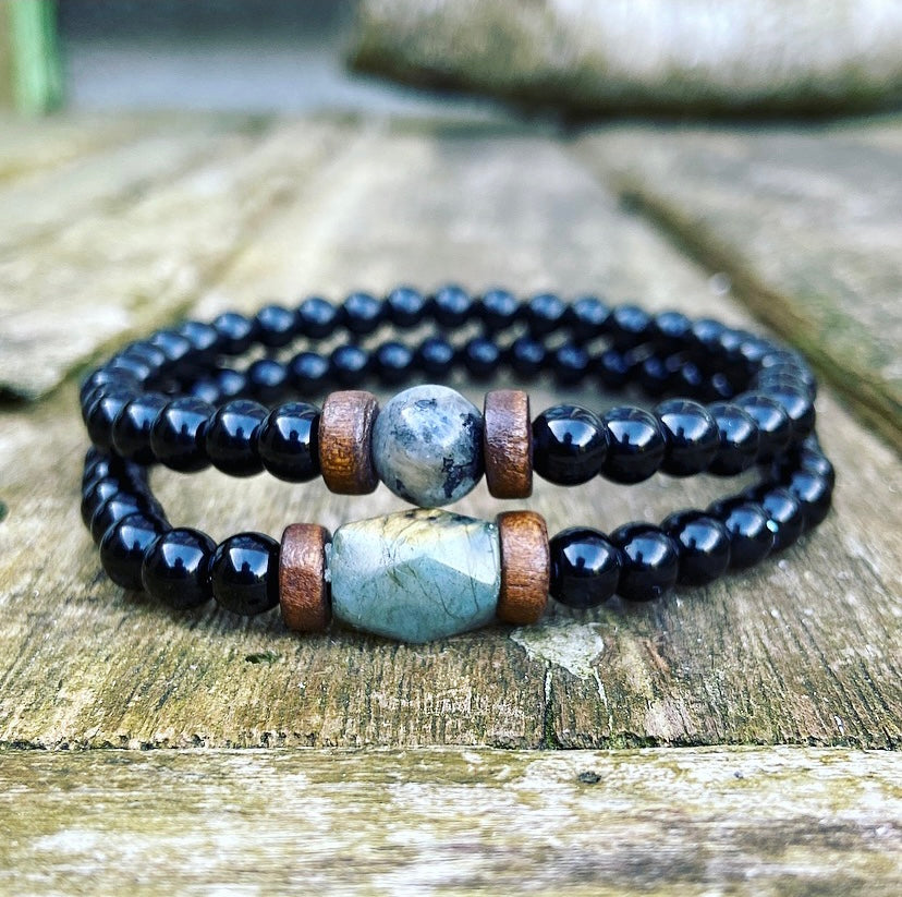 Labradorite &amp; Onyx Bracelet Set "Relax &amp; De-stimulate"