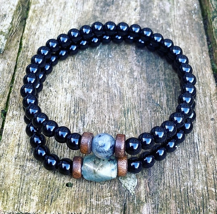 Labradorite &amp; Onyx Bracelet Set "Relax &amp; De-stimulate"