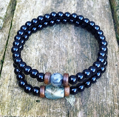 Labradorite &amp; Onyx Bracelet Set "Relax &amp; De-stimulate"
