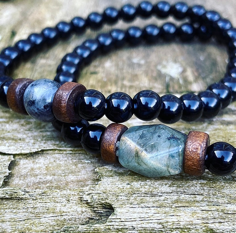 Labradorite &amp; Onyx Bracelet Set "Relax &amp; De-stimulate"