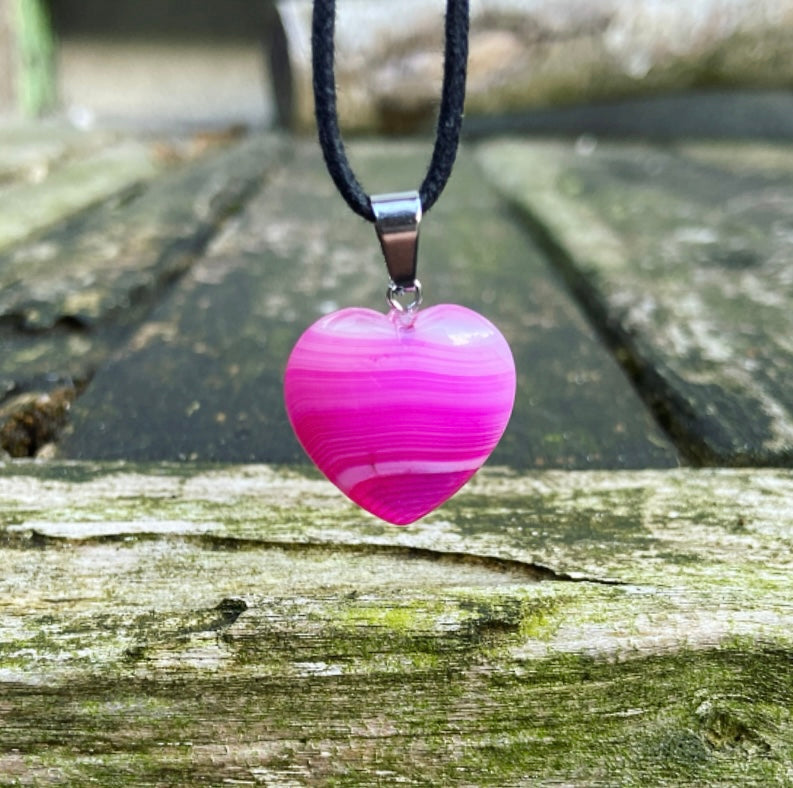 Roze agaat hart hanger "Emotioneel Evenwicht"