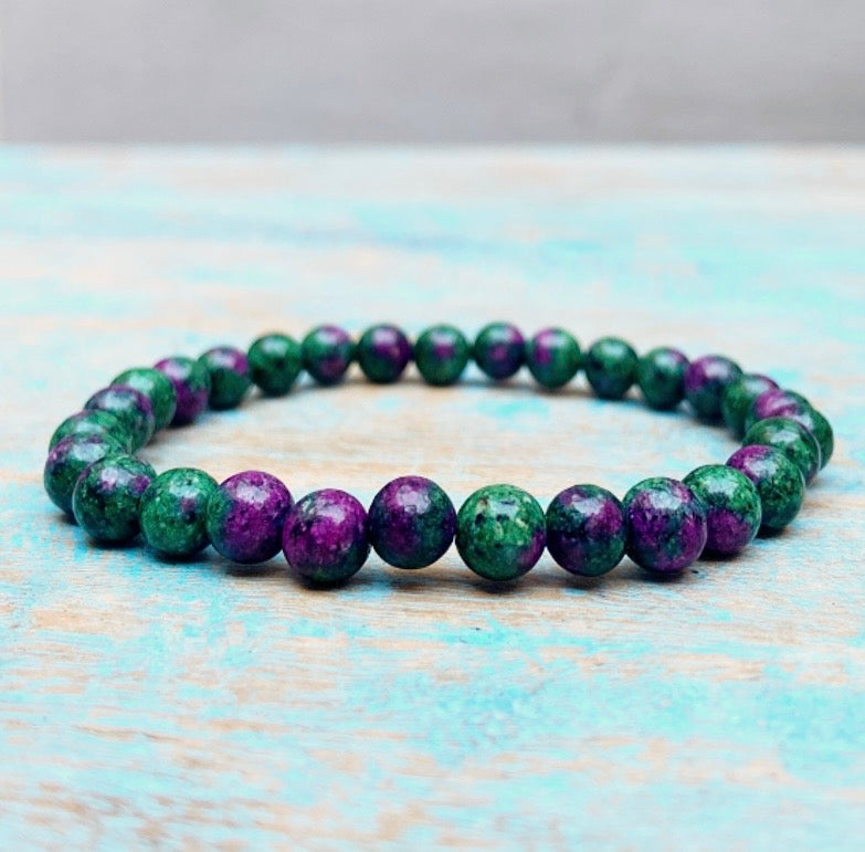 Robijn in fuchsiet armband "Passie & Kracht"