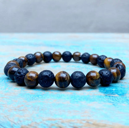 Tijgeroog met Lavasteen armband XL "Beheerste Kracht"