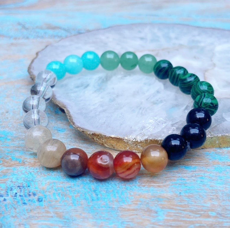 Armband bergkristal, amazoniet, aventurijn, malachiet, amethist, carneool, citrien "het licht keert terug"