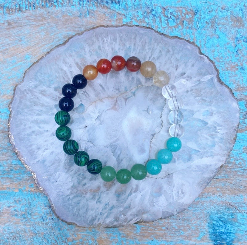 Armband bergkristal, amazoniet, aventurijn, malachiet, amethist, carneool, citrien "het licht keert terug"