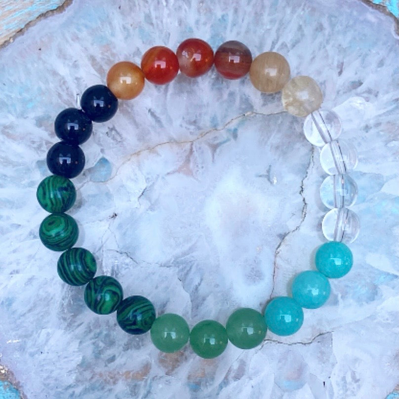 Armband bergkristal, amazoniet, aventurijn, malachiet, amethist, carneool, citrien "het licht keert terug"