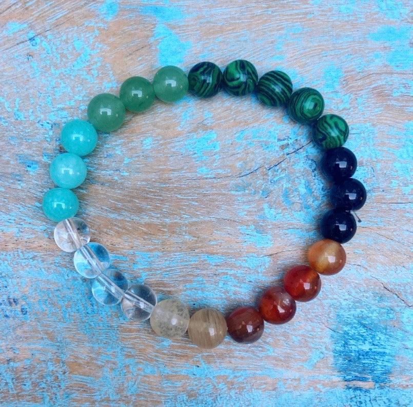 Armband bergkristal, amazoniet, aventurijn, malachiet, amethist, carneool, citrien "het licht keert terug"