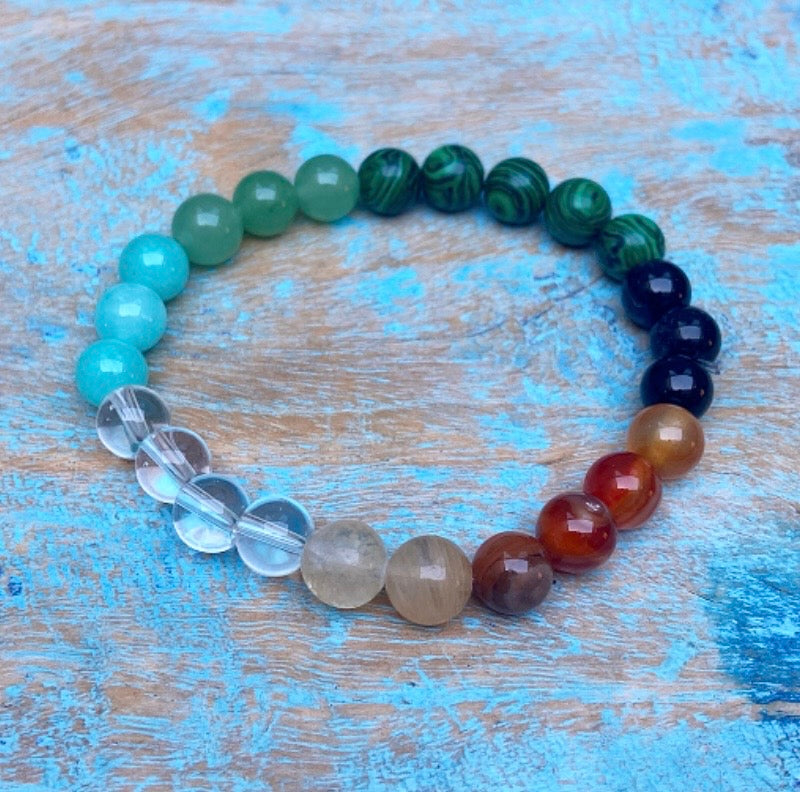 Armband bergkristal, amazoniet, aventurijn, malachiet, amethist, carneool, citrien "het licht keert terug"