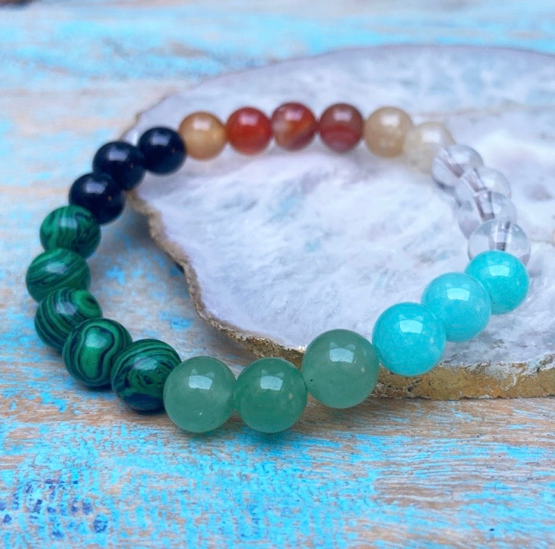 Armband bergkristal, amazoniet, aventurijn, malachiet, amethist, carneool, citrien "het licht keert terug"