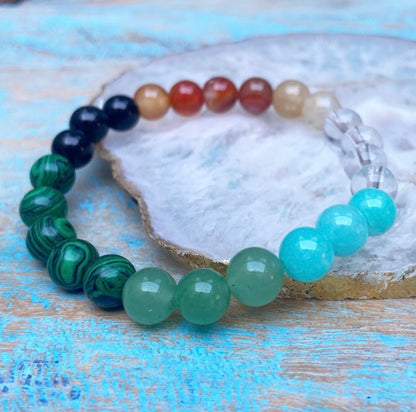 Armband bergkristal, amazoniet, aventurijn, malachiet, amethist, carneool, citrien "het licht keert terug"