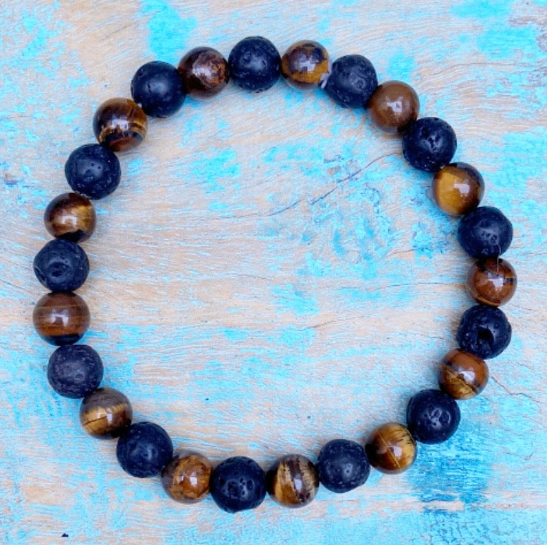 Tijgeroog met Lavasteen armband XL "Beheerste Kracht"