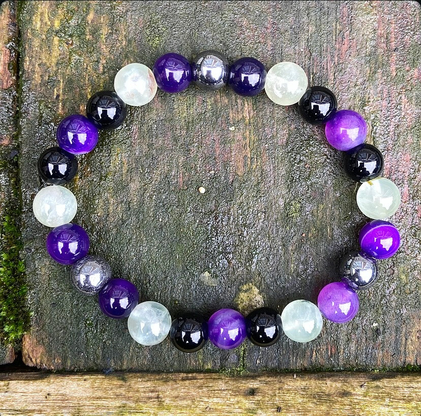 Bracelet Fluorite, Onyx, Hematite and Purple Agate "Your Daily Biorhythm"