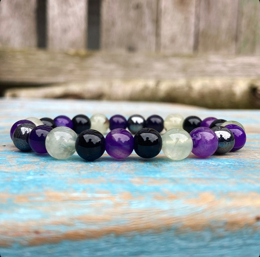 Bracelet Fluorite, Onyx, Hematite and Purple Agate "Your Daily Biorhythm"