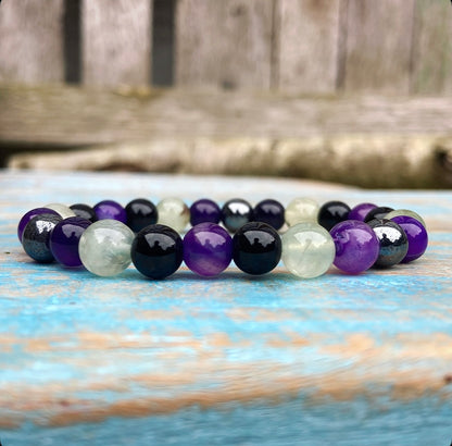 Bracelet Fluorite, Onyx, Hematite and Purple Agate "Your Daily Biorhythm"
