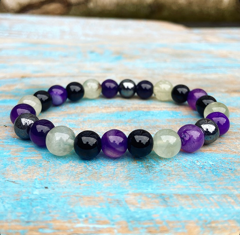 Bracelet Fluorite, Onyx, Hematite and Purple Agate "Your Daily Biorhythm"