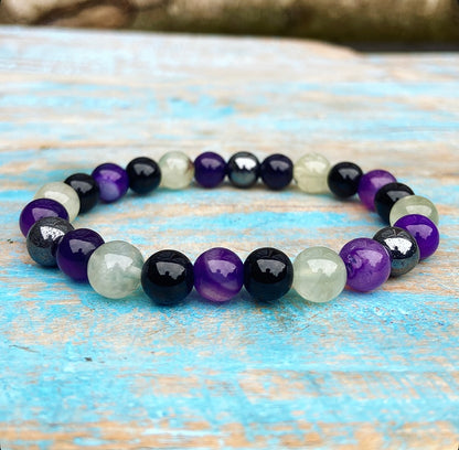 Bracelet Fluorite, Onyx, Hematite and Purple Agate "Your Daily Biorhythm"