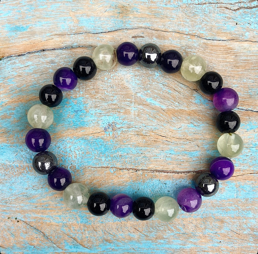 Bracelet Fluorite, Onyx, Hematite and Purple Agate "Your Daily Biorhythm"