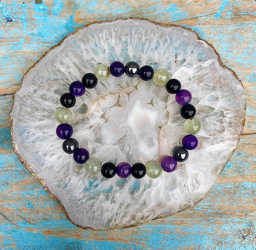 Bracelet Fluorite, Onyx, Hematite and Purple Agate "Your Daily Biorhythm"