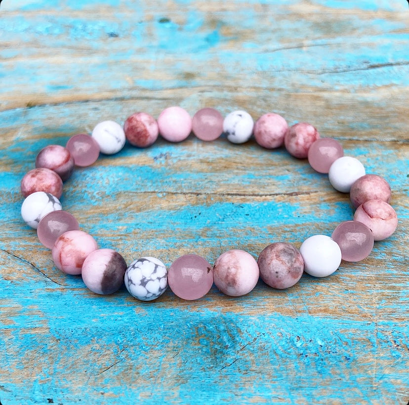 Armband Andenopal, Rosenquarz &amp; Howlith „Befreie deine Liebesenergie“