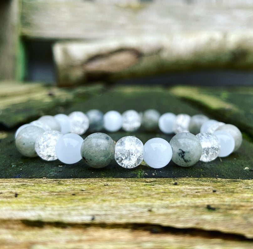 Bracelet Labradorite, Selenite and Rock Crystal "Tao"