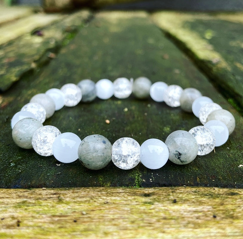 Bracelet Labradorite, Selenite and Rock Crystal "Tao"