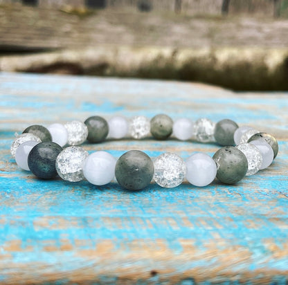 Bracelet Labradorite, Selenite and Rock Crystal "Tao"