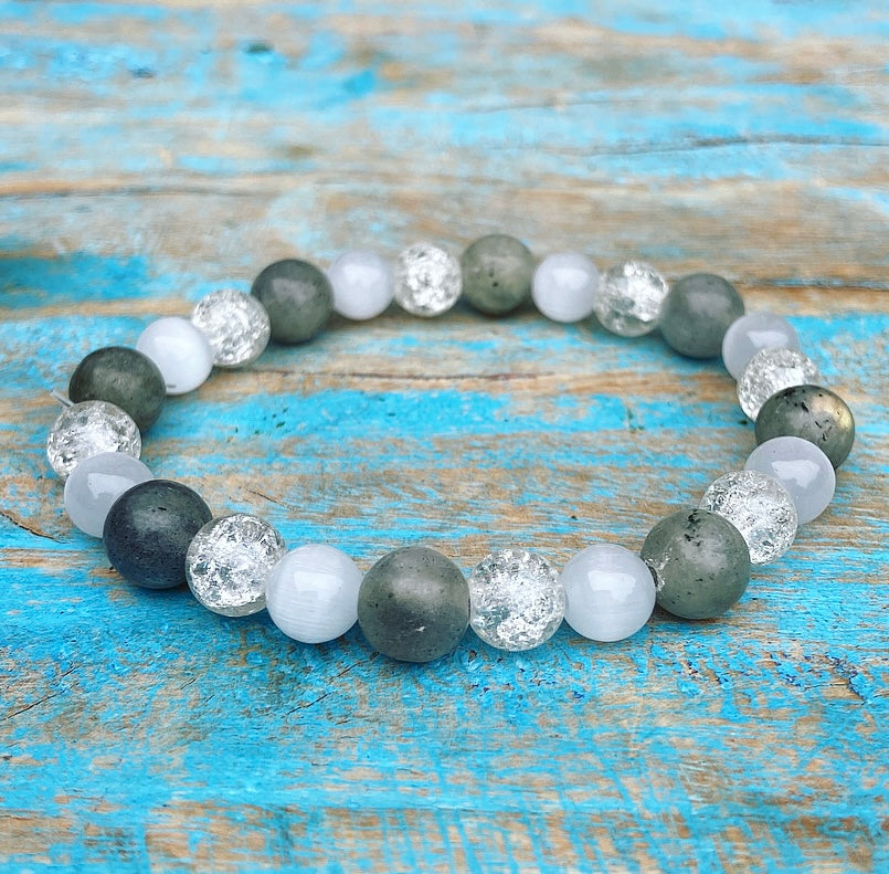 Bracelet Labradorite, Selenite and Rock Crystal "Tao"