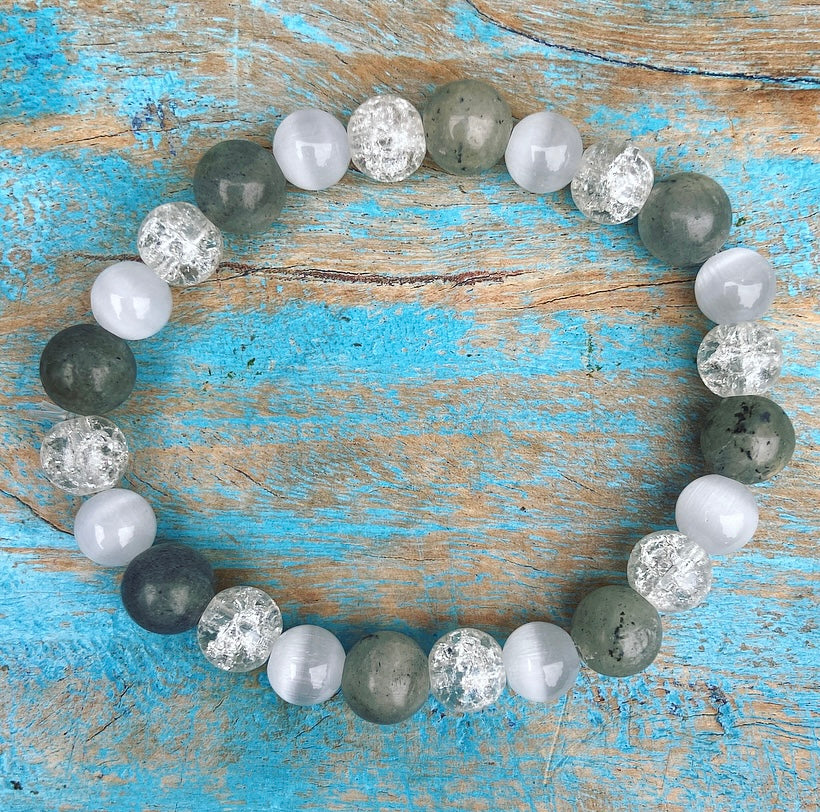 Bracelet Labradorite, Selenite and Rock Crystal "Tao"
