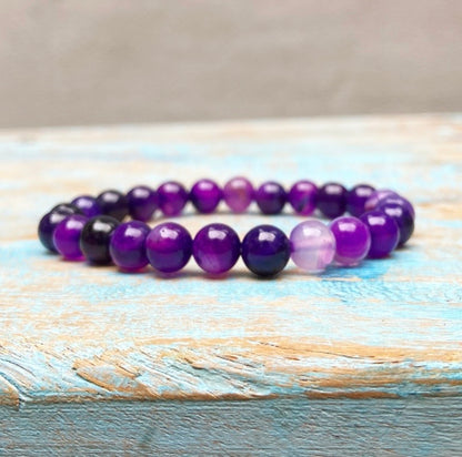 Paarse Agaat armband "Aandacht verandert alles"