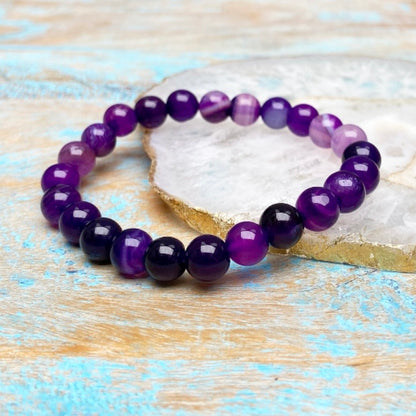 Paarse Agaat armband "Aandacht verandert alles"