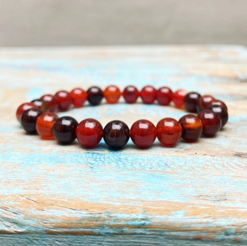 Rood-oranje Agaat armband "Het vuur blijft branden"