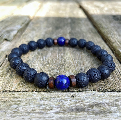 Lavasteen & Lapis Lazuli Armband "Faalangst Overwinnen"